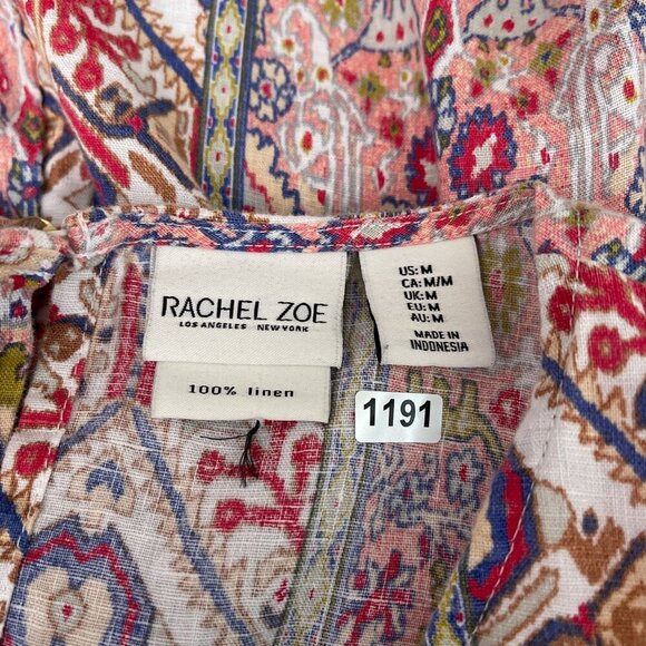 Rachel Zoe 100% Linen Sleeveless Mini Dress Multicolor Printed A-Line Women M - Picture 5 of 10